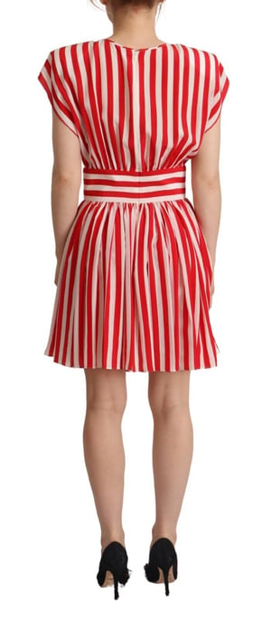 Dolce & Gabbana Rote Weiße Streifen Seiden Mini A-Linien Damenkleid - Image 3