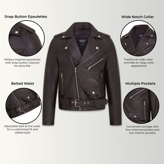 Mens Black Classic Brando Leather Biker Jacket - Heinola