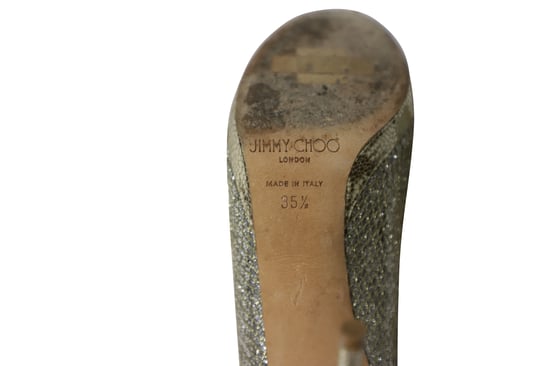 Jimmy Choo Metallic Luna Offene-Toe-Pumps aus goldfarbenem Leder - Image 6