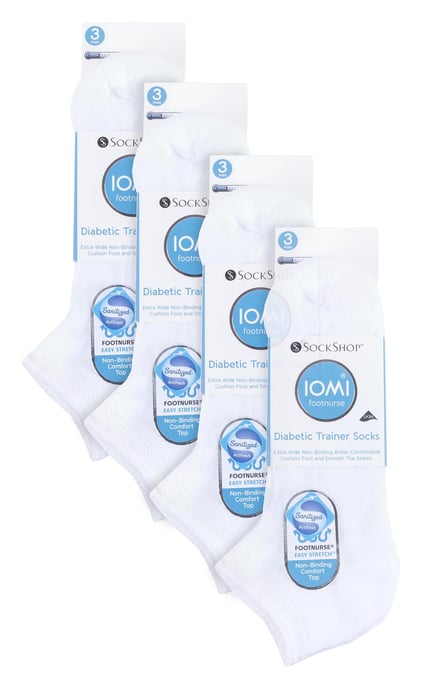 12 Paar Multipack Diabetiker-Trainersocken für geschwollene Füße & Knöchel | IOMI | Baumwolle gepolstert extra breite Low Cut Socken für Männer & Frauen - Weiß - Image 2