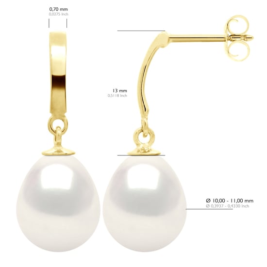 Ohrringe aus Gelbgold 375 und echten Süßwasser-Zuchtperlen Birne 10-11 mm - Image 2