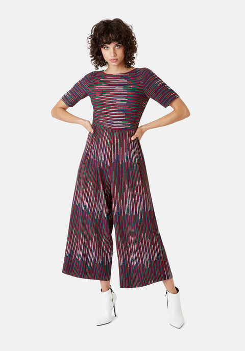 Bianca Printed Short Sleeved Jumpsuit in Red and Green