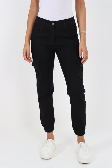 Damen-Jeans mit seitlichem elastischem Bund und Bündchen in Schwarz - Image 5