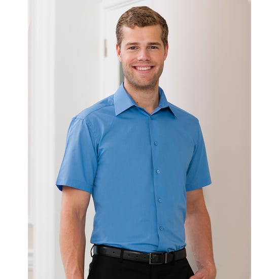 Russell Collection Herren Kurzarmhemd aus pflegeleichter Poly-Cotton-Popeline (Corporate Blue) - Image 3