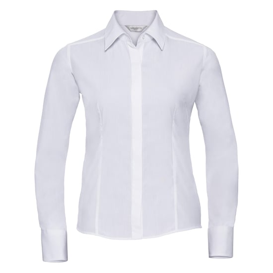 Russell Collection Ladies/Womens Long Sleeve Poly-Cotton Easy Care Fitted Poplin Shirt (White)