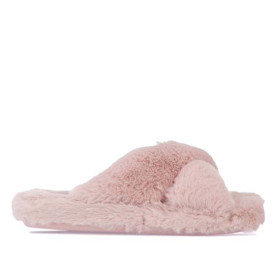 Damen Ted Baker Lopply Kunstfell Crossover Hausschuhe in Dämmerungsrosa - Image 1