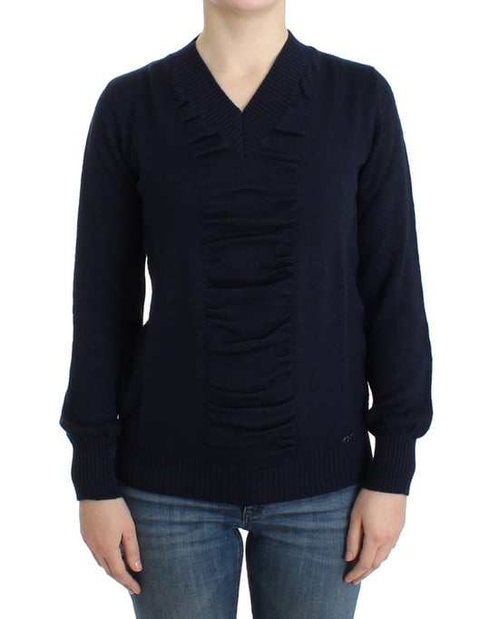Costume National Pull en laine bleu foncé à col en V pour femme - Image 1
