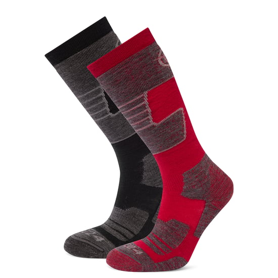 Linz 2 Pack Mens Ski Socks Black/Chilli Red