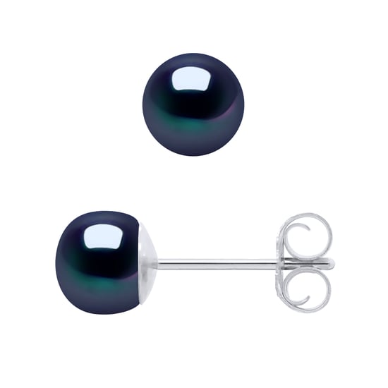 DIADEMA - Earrings - Silver and Real Freshwater Pearls - Black Tahitian Style