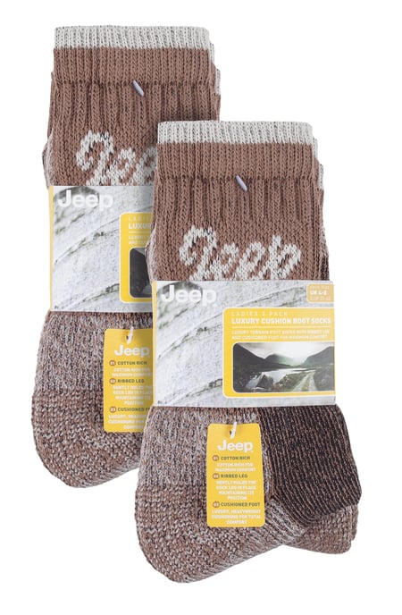 JEEP 6 Paar Multipack Damen Baumwolle atmungsaktive gepolsterte Wandersocken | Gepolsterte Anti-Blister-Crew-Trekkingsocken für Damen Hellbraun / Creme - Image 2