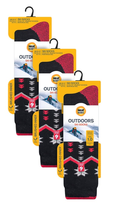 3 Paar Multipack Ultra Lite Herren Skisocken | Wärmehalter | Funky Patterned Striped Knee High Socks - Schwarz Fairisle - Image 2