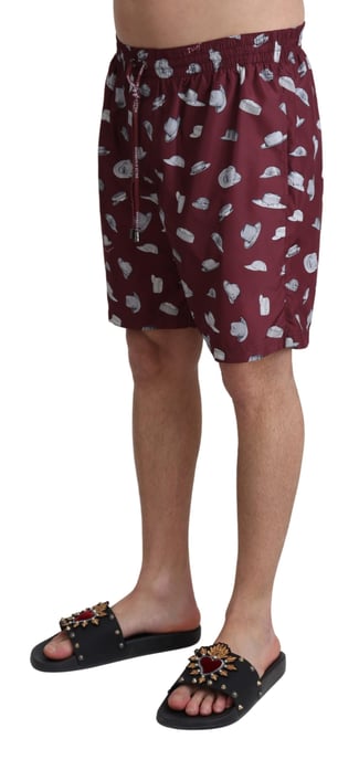 Dolce & Gabbana Men's Maroon Hats Print Beachwear Shorts Swimwear - Image 2
