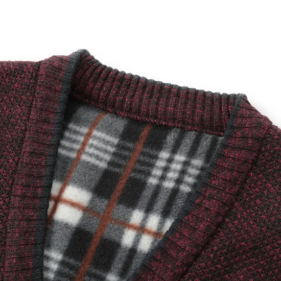 Herren Strickjacke mit Zwei Taschenknopf Stehkragen Strickjacke für den Winter Burgund - Image 4