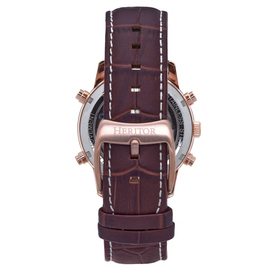 Heritor Automatic Wilhelm Semi-Skeleton Leather-Band Watch w/Day/Date