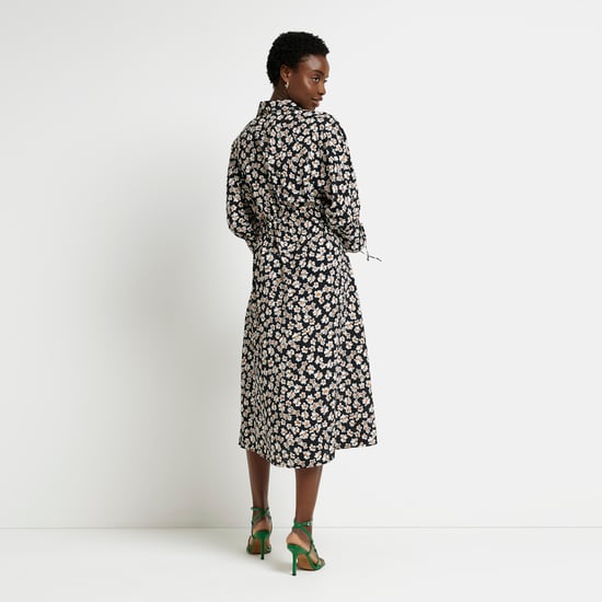 River Island Womens Midi Shirt Dress Black Floral