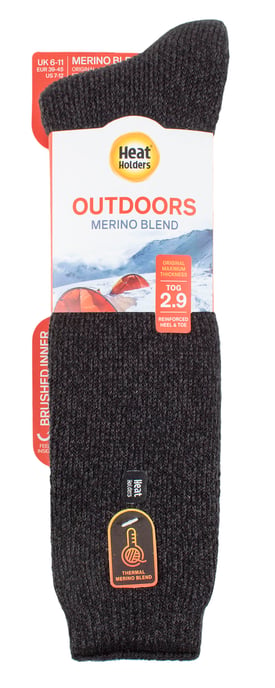 Heat Holders - Herren lange Bein Outdoor Merino Wolle thermische Socken mit verstärkter Ferse und Spitze für den Winter - Schwarz - Image 2