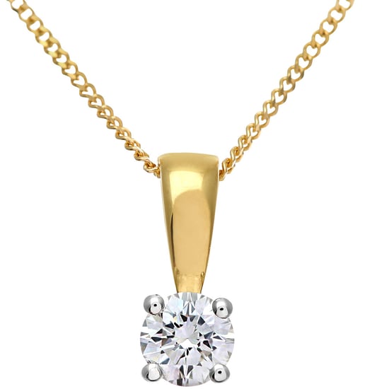 Pendentif solitaire diamant, pendentif diamant certifié brillant rond en or jaune 18 carats IJ/I, poids diamant 0,25 ct - Image 1