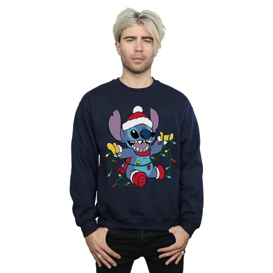 Disney Mens Lilo And Stitch Christmas Lights Sweatshirt (Navy Blue)