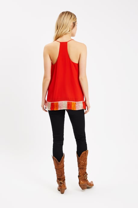 Edge of Reason Fringed Red Camisole