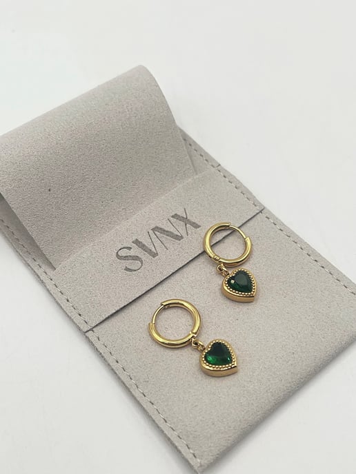 Emerald Green Heart Hoop Earrings in Gold