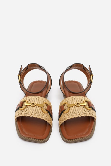 Wheres That From Womens 'Bonnie' Wide Fit Pu Straw Detail Strap Sandals With Buckle Closure - Image 3