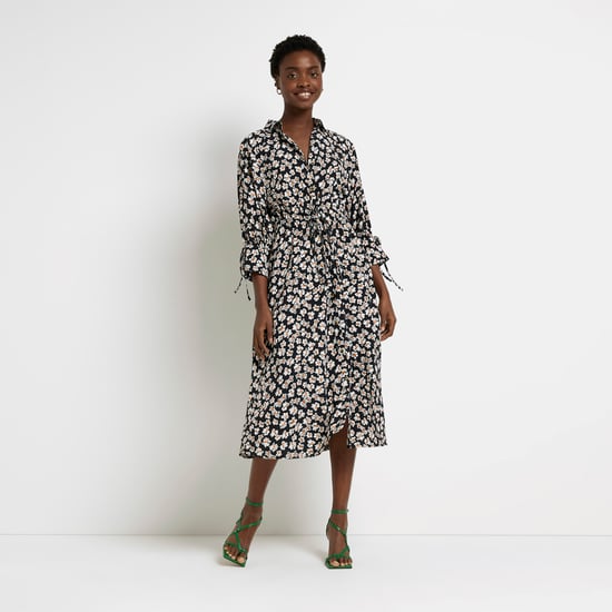 River Island Womens Midi Shirt Dress Black Floral