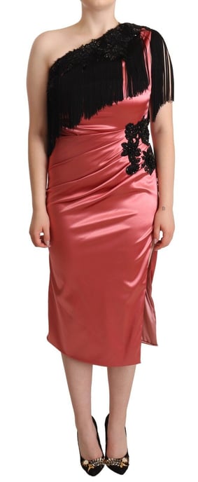 Dolce & Gabbana Rosa Ein-Schulter Seidenfransen Kleid Mittellanges Damenkleid - Image 1