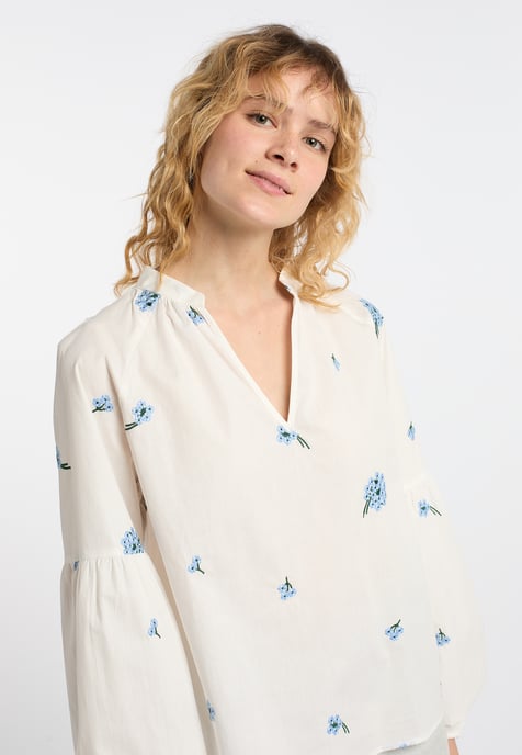 Dreimaster Tunika Damen Wollweiss Blau - Image 5