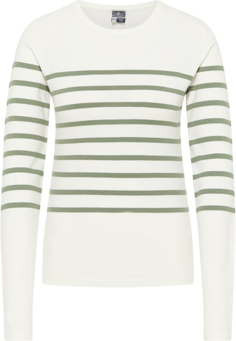 Dreimaster Strickpullover Damen Wollweiss Oliv - Image 1