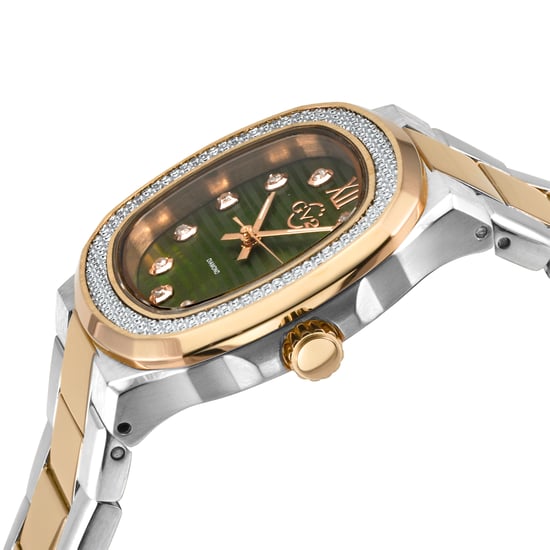 GV2 Potente Lady Swiss Quartz Green MOP Dial, 316L Stainless Steel Two toned IPRG Diamond Watch