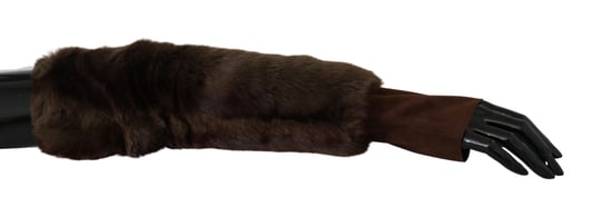 Dolce & Gabbana Women's Brown Elbow Length Finger Less Gloves (gants en fourrure sans doigts) - Image 1