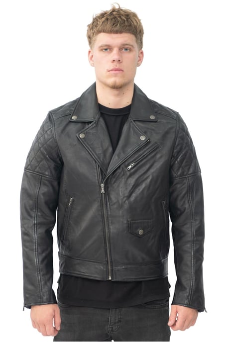 Mens Cross Zip Leather Biker Jacket - Gibraltar