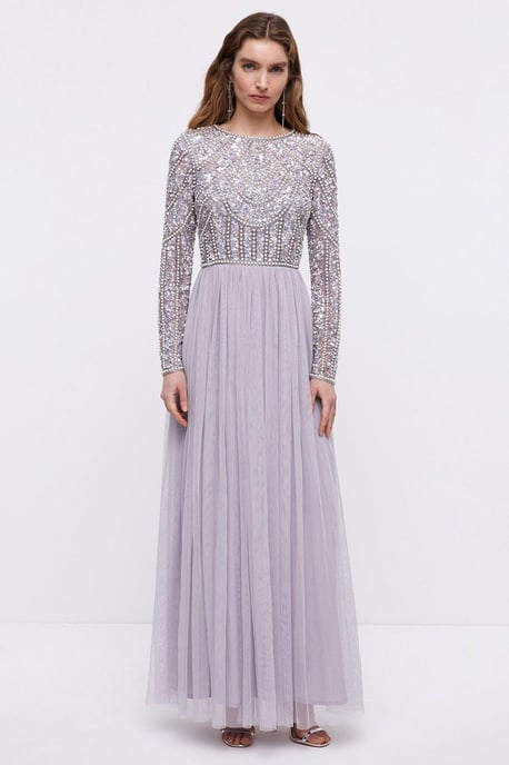 Pearl Embellished Bodice Bridesmaids Tulle Skirt Dress - Image 1