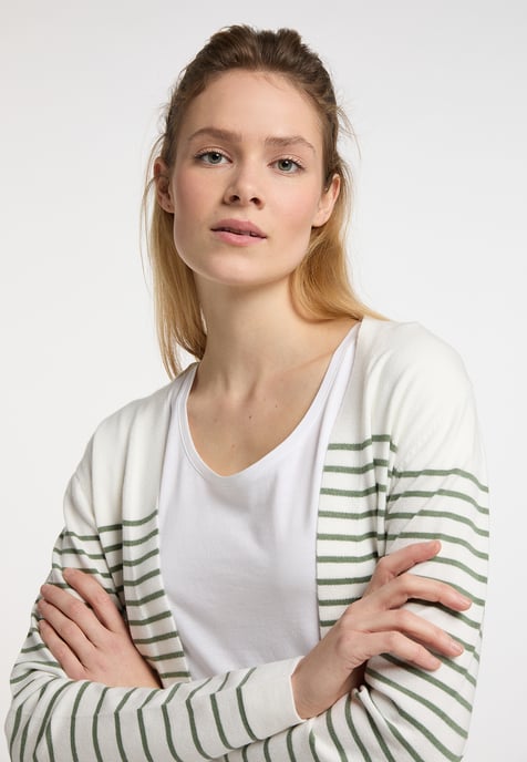 Dreimaster Cardigan Damen Wollweiss Oliv - Image 5