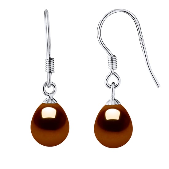 Earrings Hooks Freshwater Pearls 7-8mm Chocolate Pears 925