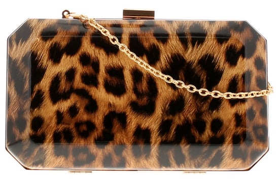 Small Octagonal Clutch Bag With Leopard Print Design And Detachable Thin Chain