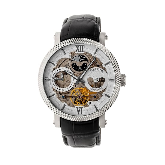 Heritor Automatic Aries Skeleton Leather-Band Watch