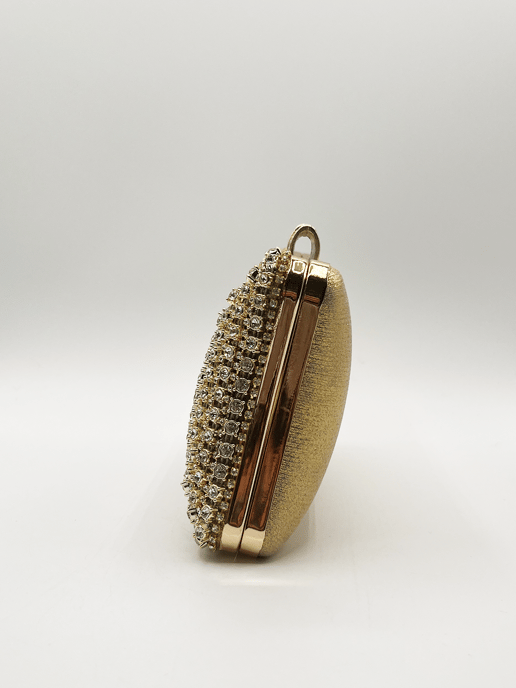 Gold Diamonte clutch with  round handle