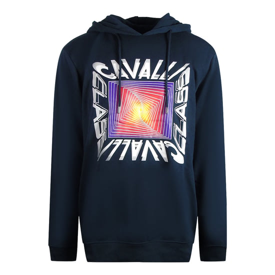 Cavalli Class Asymmetric Box Design Navy Blue Hoodie