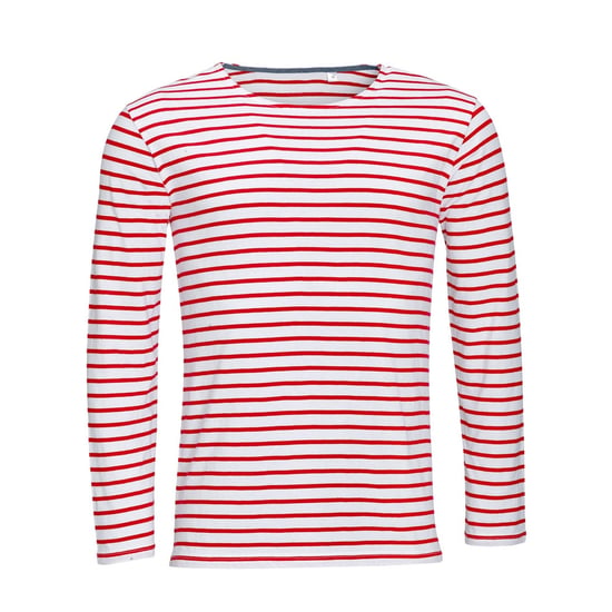 SOLS Mens Marine Long Sleeve Stripe T-Shirt (Weiß/Rot) - Image 1