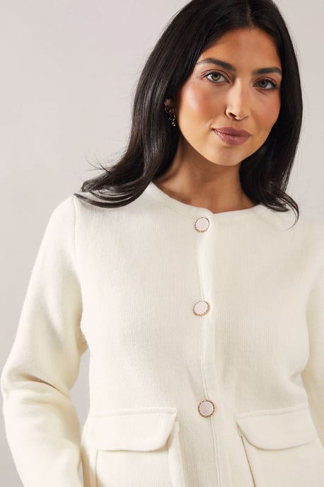 Melange pocket detail button down knitted jacket