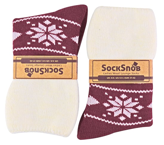 Damen Wollsocken mit Fairisle Design | Socken Snob | Thermo Lounge Socken für den Winter | Für Stiefel, zum Schlafen, im Freien oder als Geschenk | Weihnachtsdesigns - Rot - Image 2