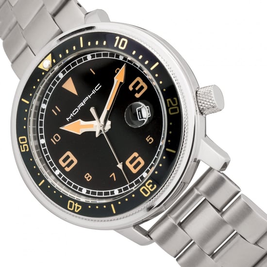 Morphic M74 Series Leather-Band Watch w/Magnified Date Display