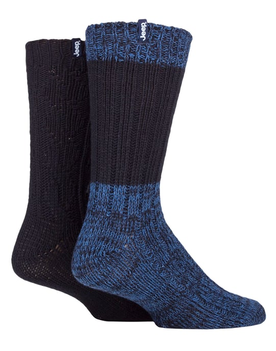 Herren Wolle Wandern Socken | Jeep | Heavyweight gerippt Kabel stricken Wolle Mischung Boot Socken | atmungsaktiv Outdoor-Socken - Navy / Blau - Image 1
