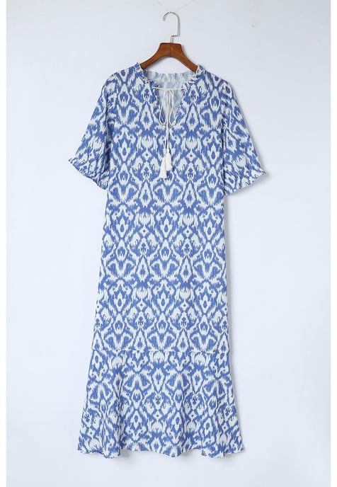 Damen Maxikleid mit geometrischem Print in Himmelblau - Image 3