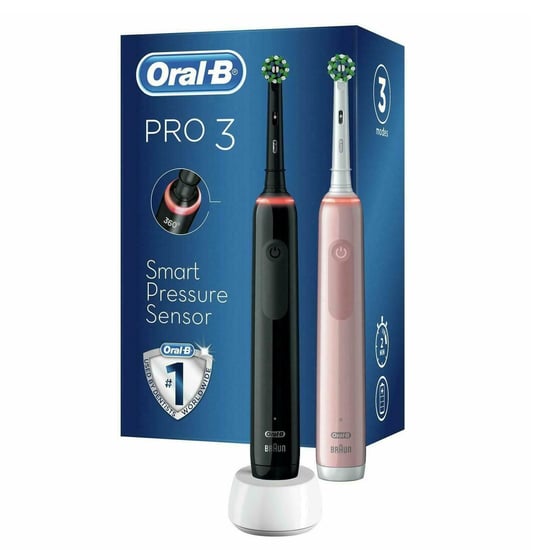 Oral-B Pro 3 3900 Electric Smart Pressure Sensor Duo Toothbrushes, Black & Pink - Image 1