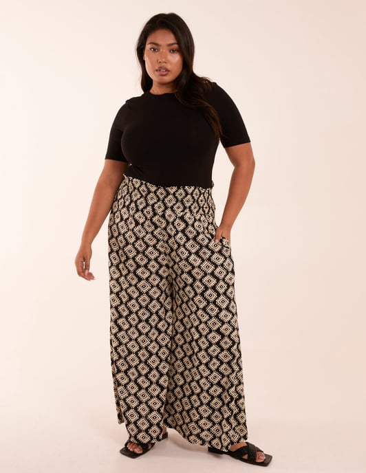 Curve Shirred Wide Leg Aztec Trouser