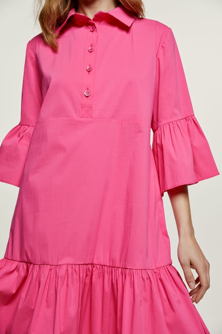 Fuchsiafarbenes Kleid mit Glockenärmeln und Rüschensaum - Image 5