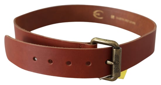 Just Cavalli Women's Brown Leather Logo Bronze Rustic Metal Buckle Belt
