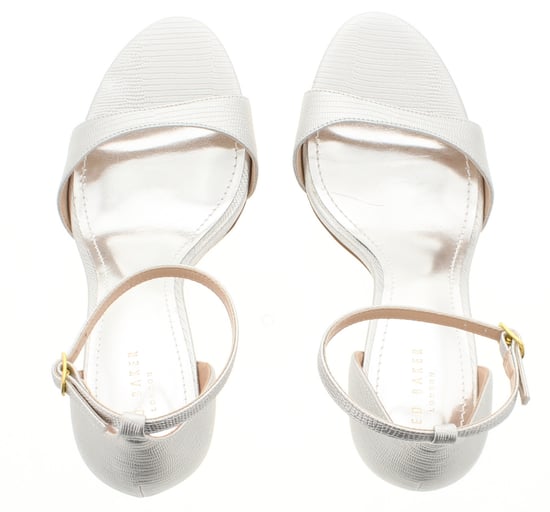 Ted Baker Womens Sandals Helmiam Heels Leather Round Toe Ankle Strap Silver